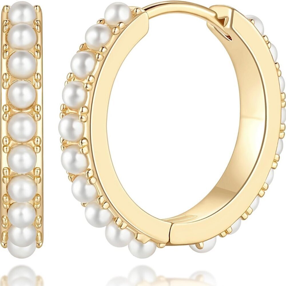 Pearl Hoop Earrings Women 14K Gold Small Dainty Elegant Jewelry Gift
